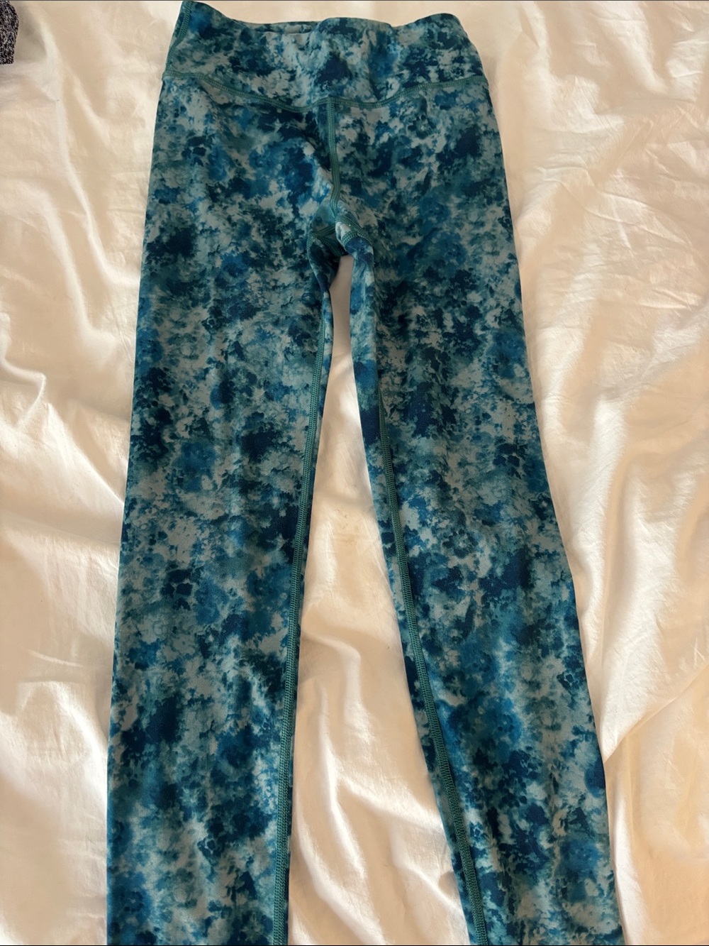 Athleta Girls Teal and Navy Tie-Dye Leggings